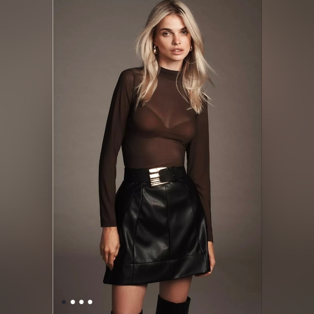 Anthropologie Faux-leather Structured Mini Skirt in Black Sz M